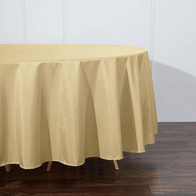Efavormart Round Tablecloth, 108 Inch Stain & Wrinkle Resistant Washable Table Cloth, Decorative Polyester Fabric Table Cover for Banquet, Wedding, Dining- Champagne