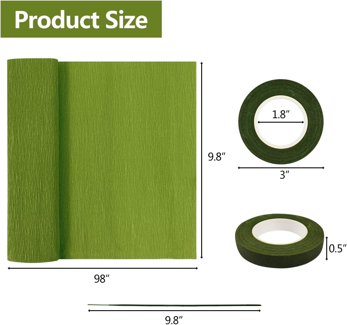 Cieovo Crepe Paper Flower DIY Kits, 7 Rolls Rainbow Bright Colors Crepe Paper Rolls Green Floral Tape and 50 Green Floral Iron Wire for Wedding Festival Party Wreath Making Supplies DIY Flower Crafts