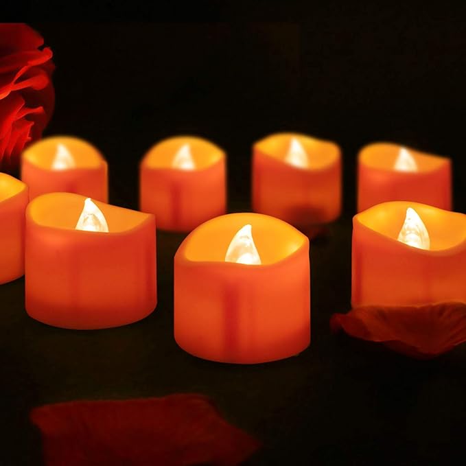 BEICHI 24 Pack Halloween Tea Lights, Realistic Orange Tea Candles, Battery Operated Flameless Tealights for Halloween, Fall Decorations