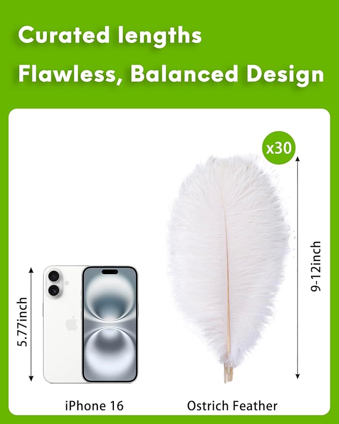 NEWONG 30pcs White Ostrich Feathers Natural Bulk 9-12inch(23-30cm) Vase Craft Wedding Home Party Centerpieces Christmas Day Decoration