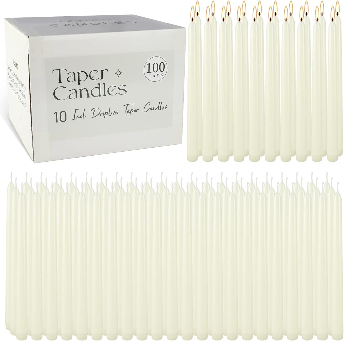 YOROXRG 100Pack Ivory Taper Candles, 7-8 Hours Burn Time, Unscented, Smokeles...