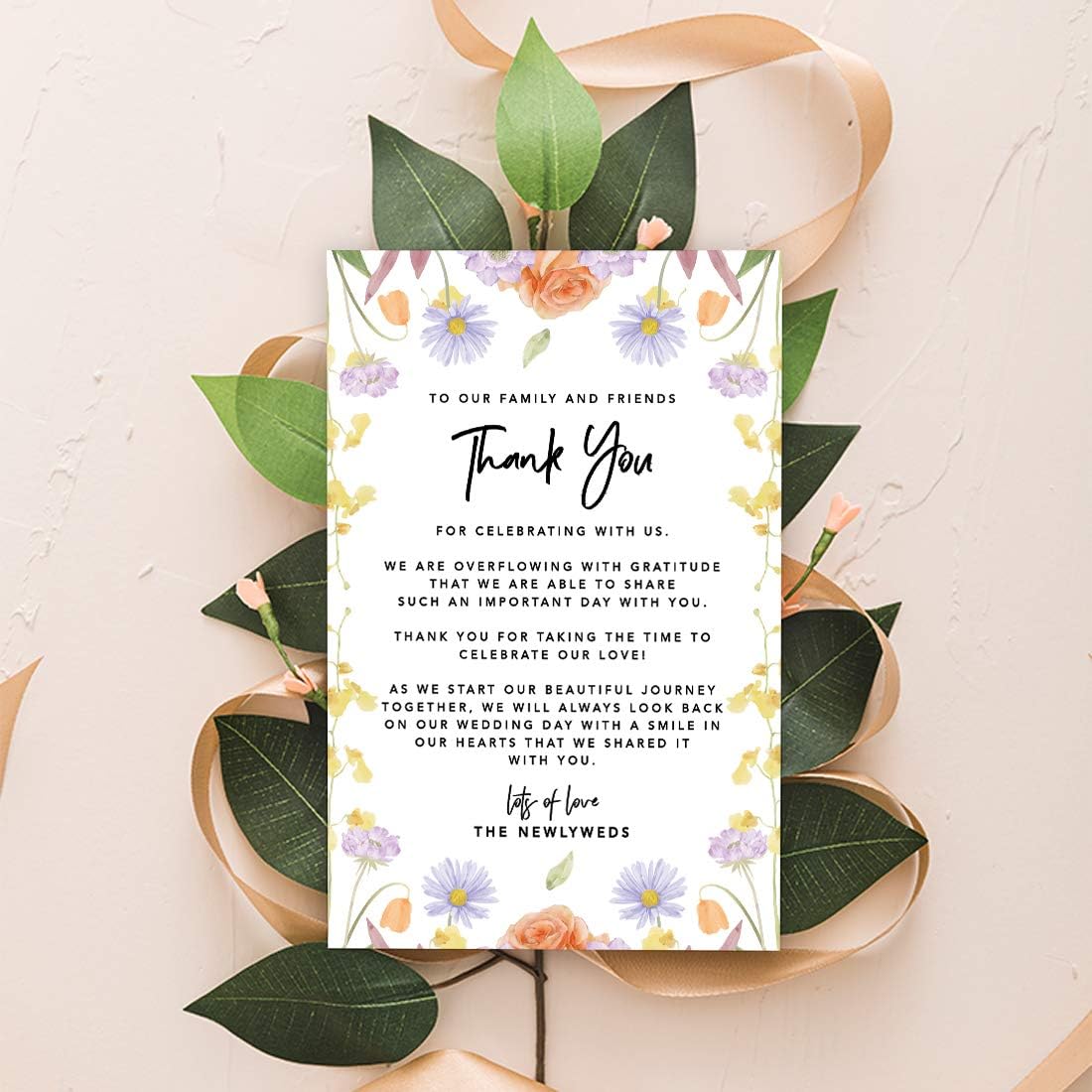 Andaz Press Classic Spring Florals Wedding Thank You Place Setting Cards for Table Reception, Dinner Plates, Wedding Favor Decoration Seating Settings for Guests, Family, Friends, 56-Pack, 4 x 6-Inch