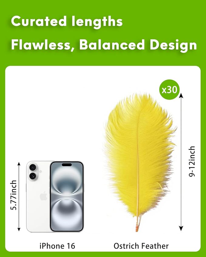 NEWONG 30pcs Yellow Ostrich Feathers Natural Bulk 9-12in（23-30cm） Vase Craft Wedding Home Party Centerpieces Christmas Day Decoration