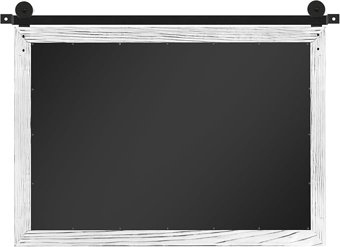COGOOD Farmhouse Barn Door Mirror - 28" x 20" Rustic Wood Framed Wall Mirror for Bathroom, Living Room, Entryway Wall Decor (White)
