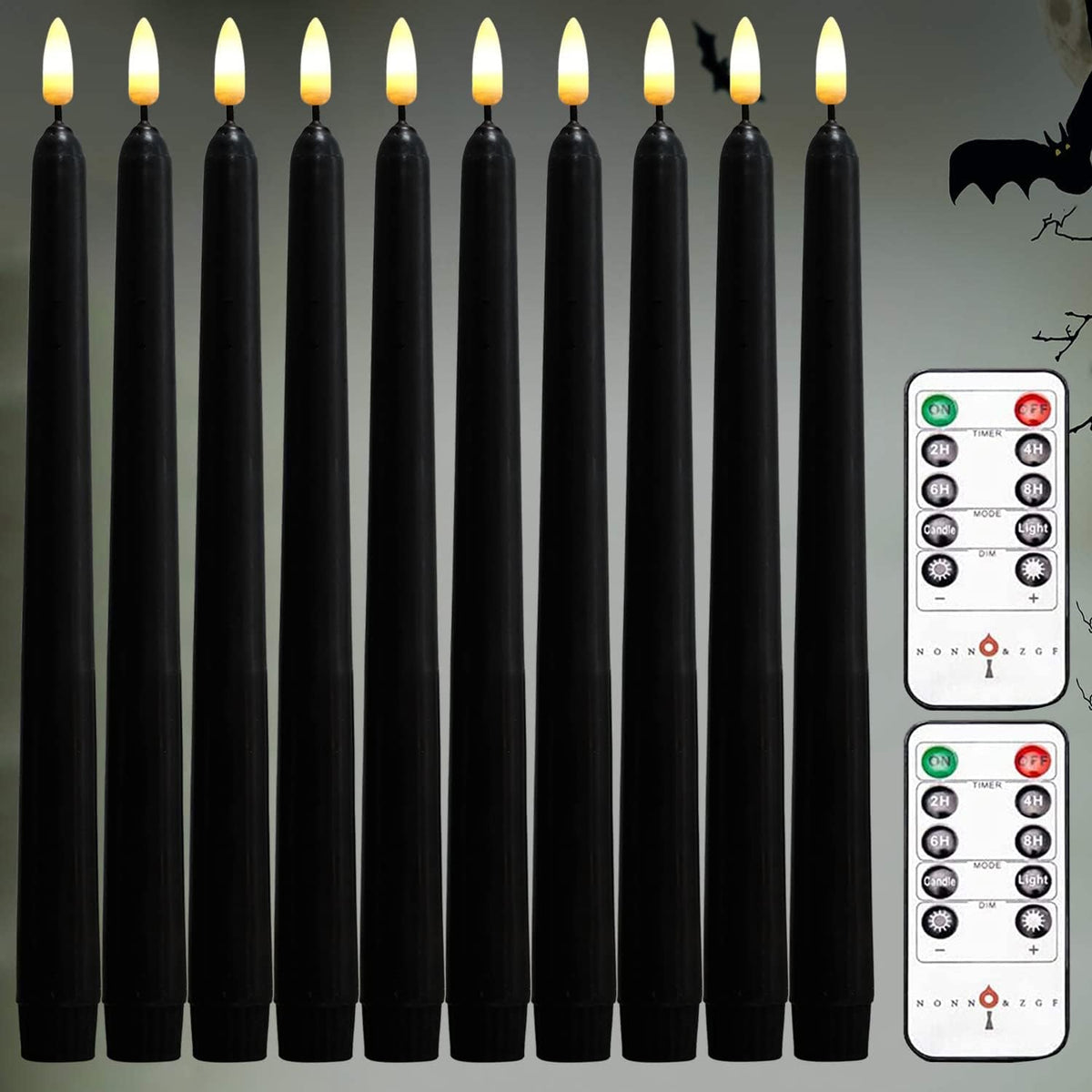 NONNO & ZGF 10 Pack Black 11'' LED Wax Covered Taper Candles with...