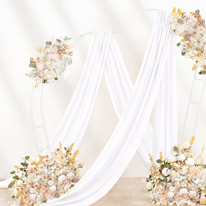 White Wedding Arch Draping Fabric 4 Panels 29" x 20 FT White Drapes for Backdrop Sheer Curtains Wedding Drapes for Romantic Bridal Baby Shower Ceremony Birthday Party Fall Outdoor Events