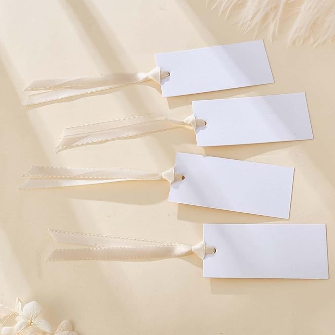 60pcs Wedding Banquet Place Cards for Table Setting.Name Table Cards .Name Cards with Off White Ribbons. Can be Used for Wedding Banquet Table Decoration and Present Tags for Parties (Beige)