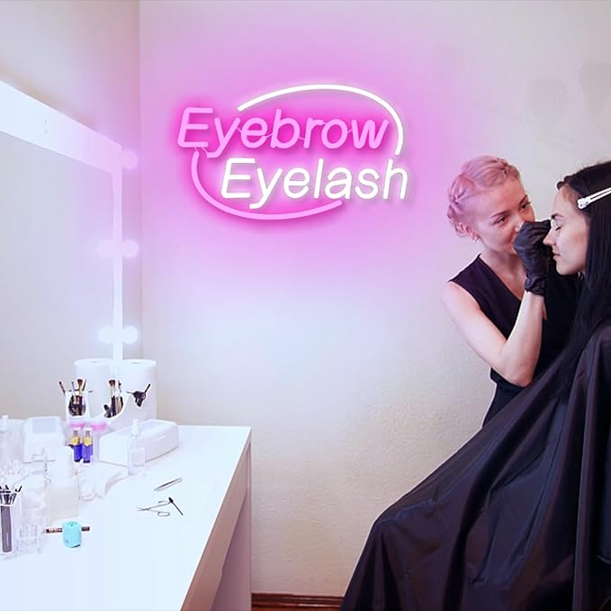 Eyebrows Eyelash Neon Sign, Pink and White Letter Neon Lights For Wall Decor, Girls Makeup Room Bedroom Beauty Salon Eyelash Studio Decoration（16.5 X 10.2 inch）