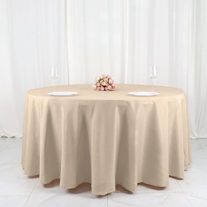 Efavormart Round Tablecloth, 120 Inch Stain & Wrinkle Resistant Washable Table Cloth, Decorative Polyester Fabric Table Cover for Banquet, Wedding, Dining - Nude