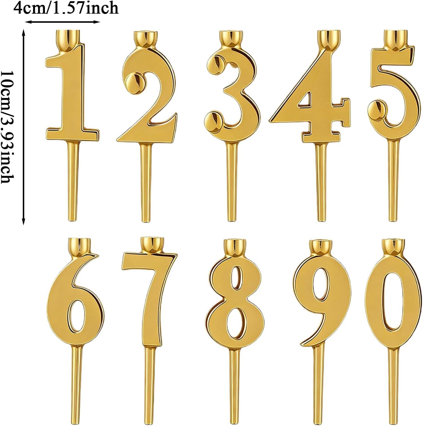 10 Pieces Number Candle Holder Set 0-9 Number Cake Topper Decorations Digital Happy Birthday Cake Candle Holders Set Reusable Stainless Steel Party Supplies(Gold)