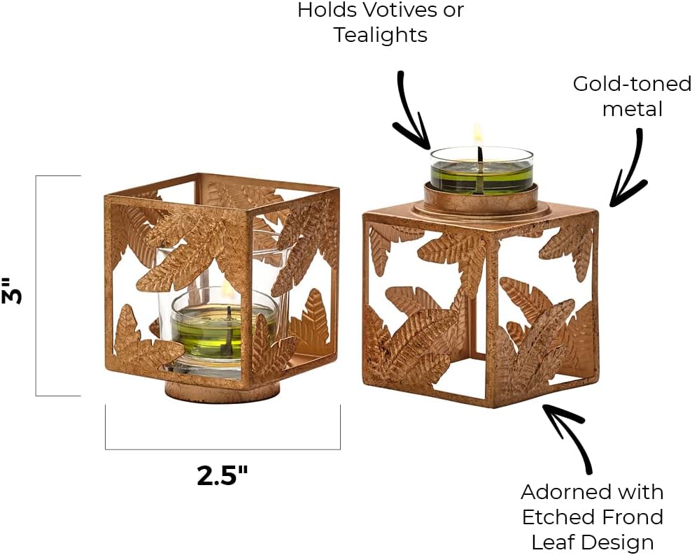 PartyLite Golden Square Votive Candle Holder Set/Pair