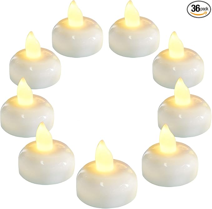Homemory 36 Pack Flameless Floating Candles, Warm White Led Flickering Tealight Candles in Bulk, Decor for Wedding, Party, Centerpiece, Pool, Christmas