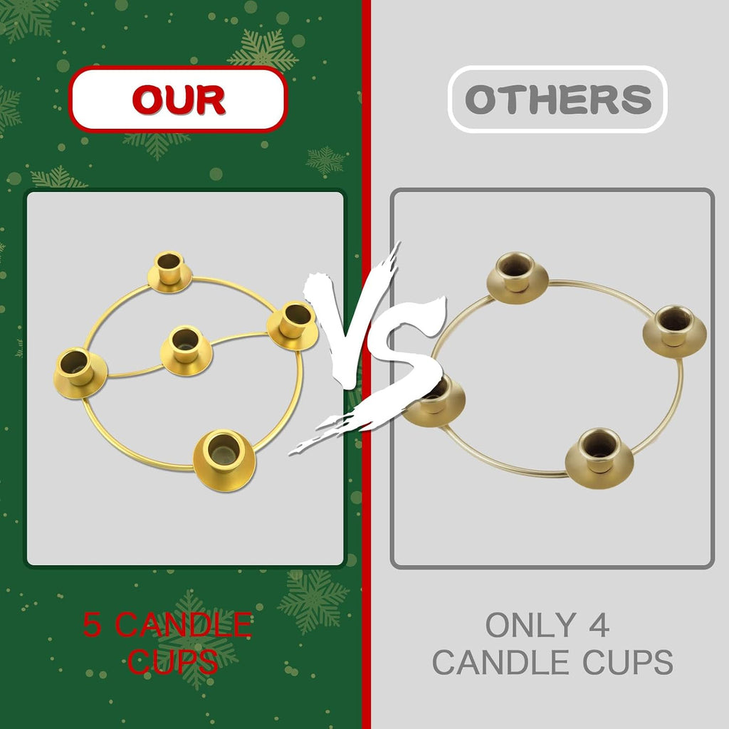 Advent Wreath Candle Holder, Christmas Candle Rings for Tapered Candles, Advent Wreath 5 Candle Holder for Christmas Festival Home Party Church Decor, Gold