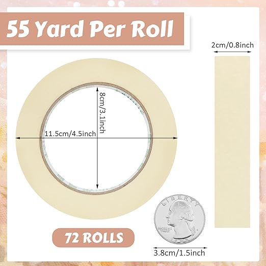 Masking Tape Bulk General Purpose Masking Painting Tape 55 Yards for Painting Home Office School Stationery Arts Crafts Basic Use, Easy Removal(72 Rolls,0.8 Inch)