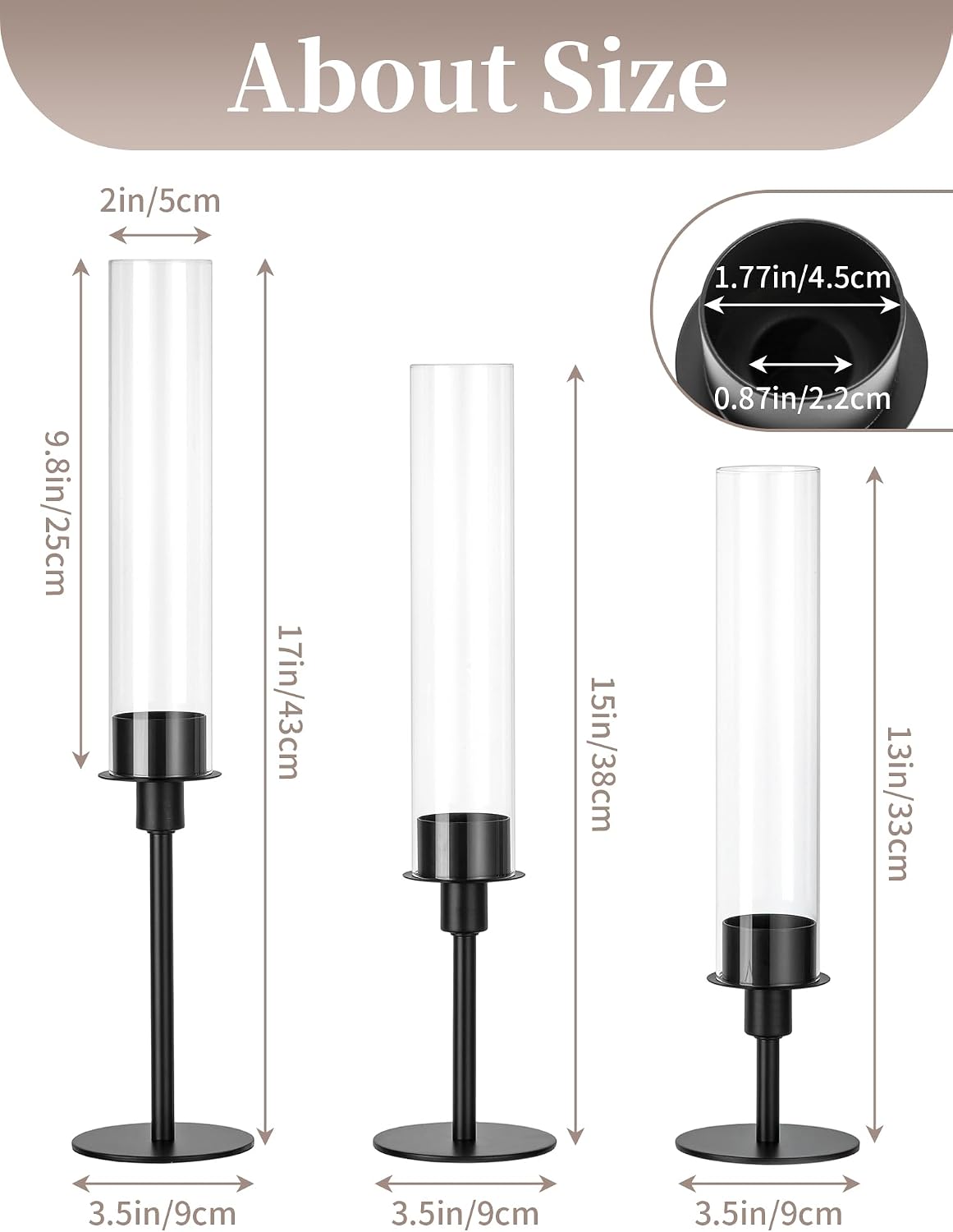 Sziqiqi Black Hurricane Candle Holders: Black Candlestick Holders, Set of 6