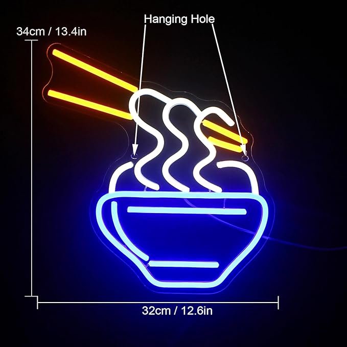 Ramen Neon Sign Blue Led Neon Lights for Wall Decor Noodle Light Up Signs for Resturant Home Bar Kitchen Dinning Room Cafe Japanese Noodle Shop Decorations