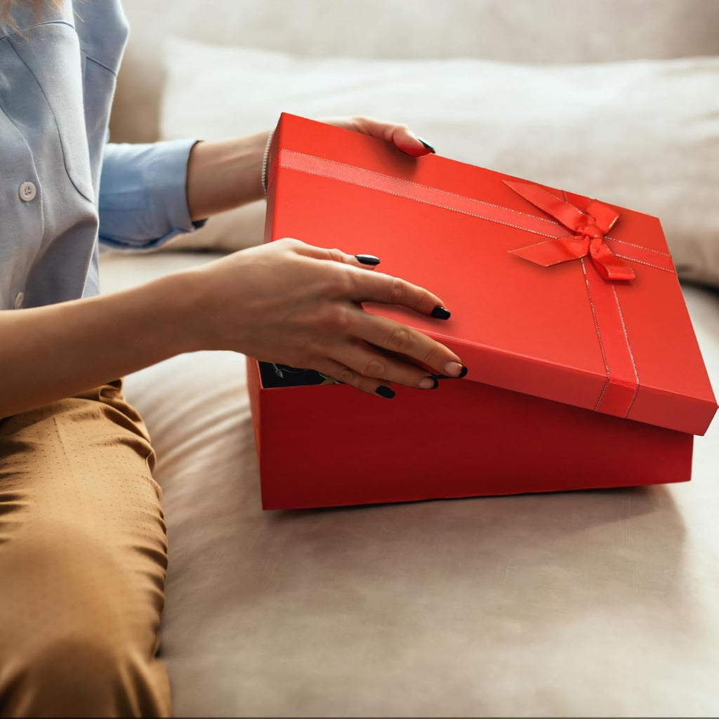 Giftilious Large Gift Boxes for Presents, 2 Pack 13"x10"x5" Red Gift Wrap Boxes, Red Gift Box with Lid, Empty Box for Gift Wrapping