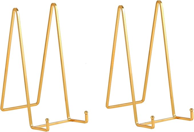 Large Plate Holder Display Stand - 12 inch Super Tall Big Plate Stands for Heavy Duty Display - Metal Picture Frame Stand - Tabletop Easel Stand for Decorative Platter | Plaque | Book - 2 Pack - Gold