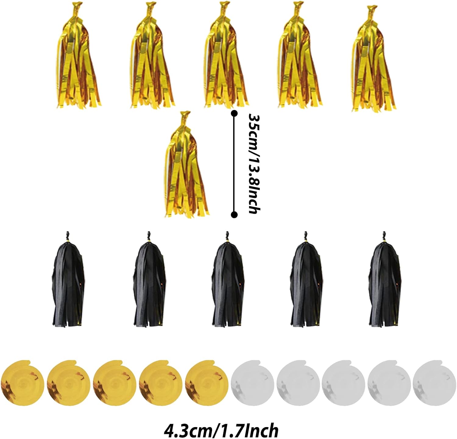 ZERODECO Party Decorations, 41 Pcs Black and Gold Papar Fans Pompoms Garlands String Tissue Paper Tassel for Graduation Congrats Grad New Years Wedding Birthday Party