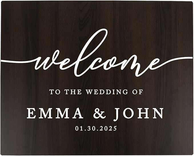 Andaz Press Large Wooden Welcome Sign for Wedding, Rustic Welcome Sign 16" x 20" Custom Names & Date, Woodland Wedding Signage, Dark Walnut MDF Wood Finish Wedding Reception Indoor Outdoor Signs