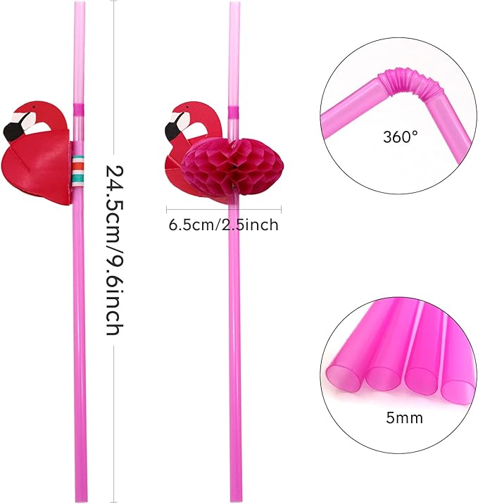 BLUE TOP Flamingo Drinking Straws Cocktail Straws 9.65 Inch 100 PCS, Red Flamingo Drinking Straws for Cocktail,Milkshake,Juice, Decoration & Add Atmosphere for Valentine's Day, Parties,Bar
