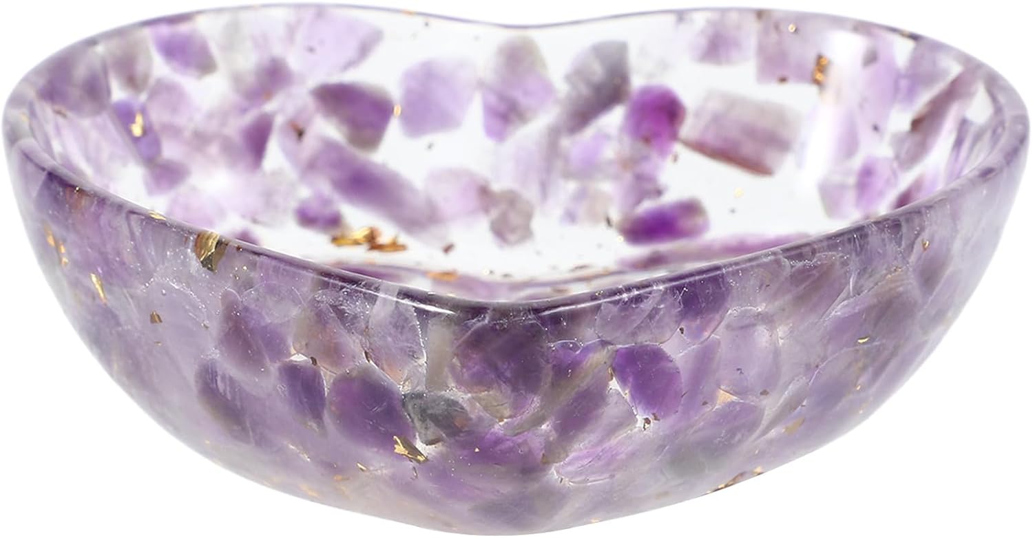 IMIKEYA Candle Holder Sturdy Handpolished Design Heart Shaped Resin and Crystal Decorative Bowl with Unique Texture Centerpiece for Bedroom and Living Room