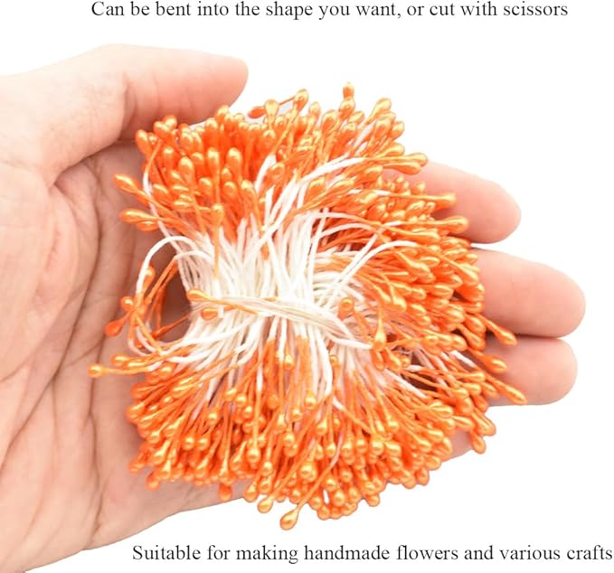 HAHIYO 700pc 3mm Orange Pearl Double Head Flower Pistil for Flower Making and Scrapbook Decoration