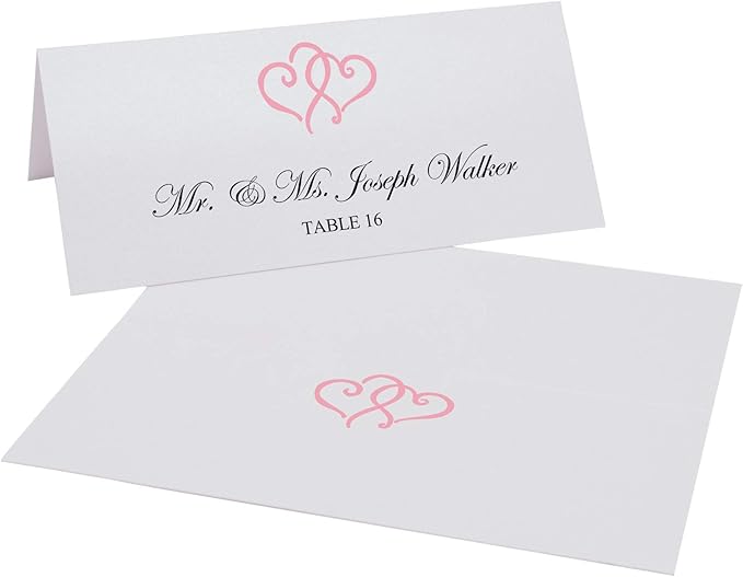 Linked Hearts Place Cards, Pink (Choose Color), Set of 60, Pre-cut and Scored - Wedding, Party, Dinner, and Special Events - Made in the USA