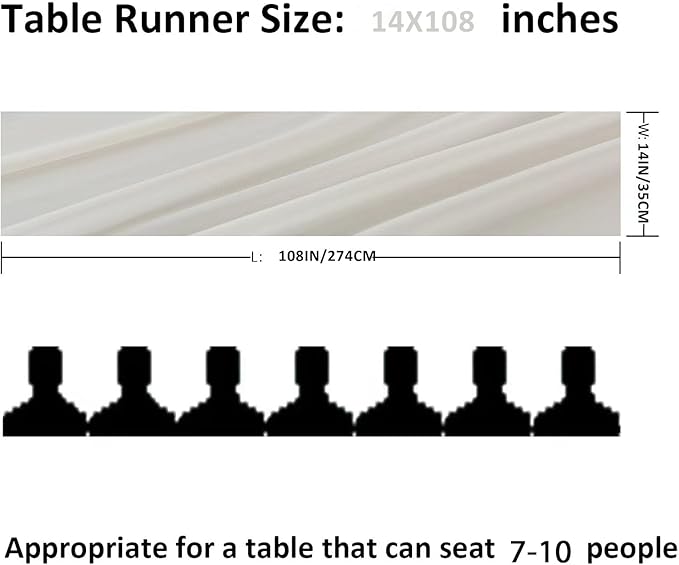 6Pack 9ft Chiffon Table Runner 14x108 Inch Sheer Romantic Table Runner for Wedding Birthday Party Bridal Shower Outdoor Decoration-Ivory