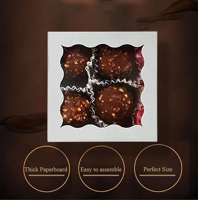 RomanticBaking 3.2" x 3.2" x 1.5" 100PCS Cookies, Soap, Chocolate Truffle, Donut, Macaron, Mini Bakery Boxes with Window