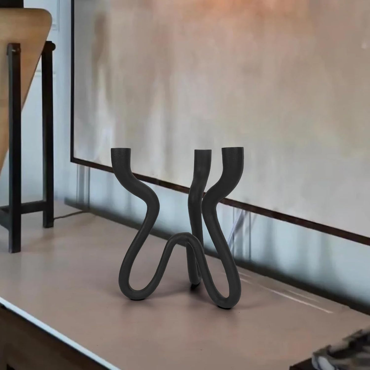 Triple Candle Holder Candelabra - Cast Iron Metal Taper Candlestick Stand wit...
