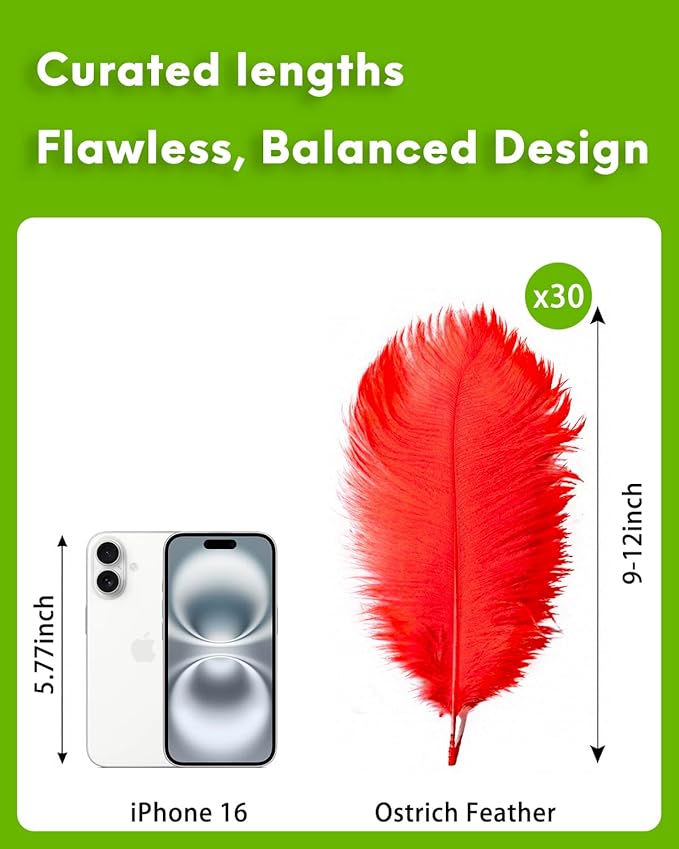 NEWONG 30pcs Red Ostrich Feathers Natural Bulk 9-12inch(23-30cm) Vase Craft Wedding Home Party Centerpieces Christmas Day Decoration