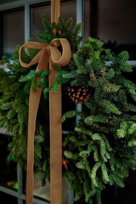 Khaki Velvet Ribbon 1.5'' 25 Yards for Christmas Tree, Gift Wrapping, Flower Bouquet, Wreath Decorations, Bow Making