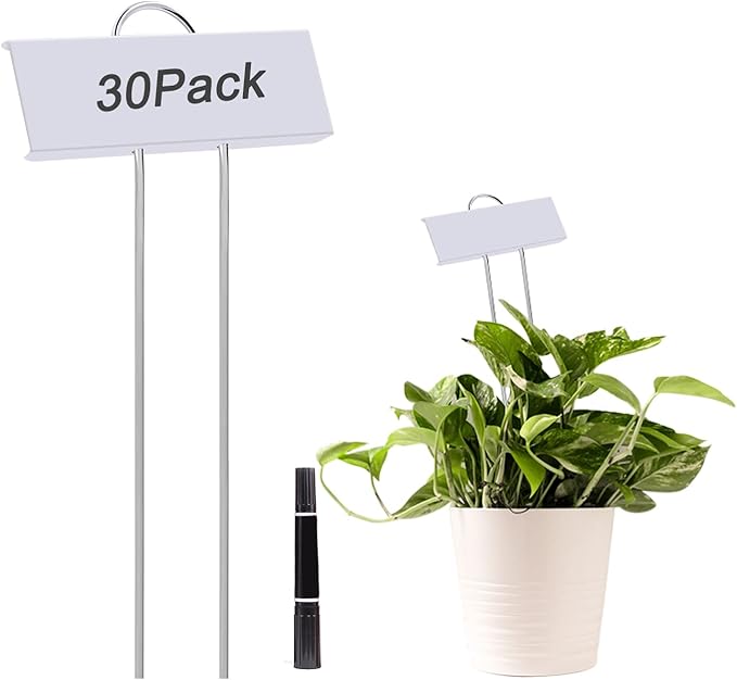 30pcs Plant Labels for Outdoor Garden Waterproof Plant Markers for Outdoor Plants, 11inch Metal Plant Tags and Labels Garden Markers for Seedlings Herbs Vegetable Greenhouse Gifts (White)