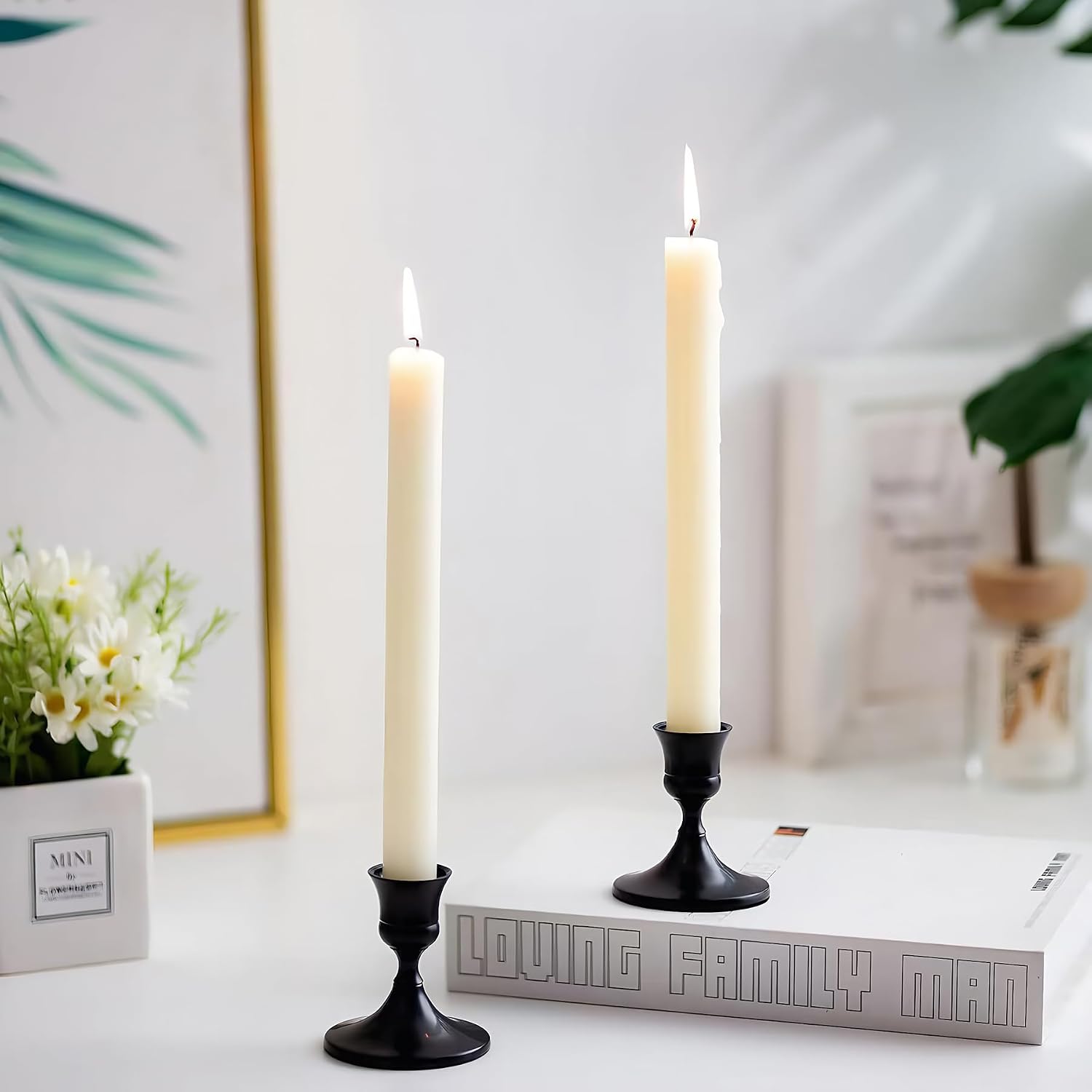 Candle Holders Set of 2 Modern Antique Taper Candlestick Holders for Wedding Christmas Party Table Mantel Centerpiece Decor (Silver)