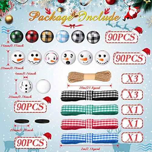vicenpal 450 pcs christmas wooden beads, plaid, white, close-up detail