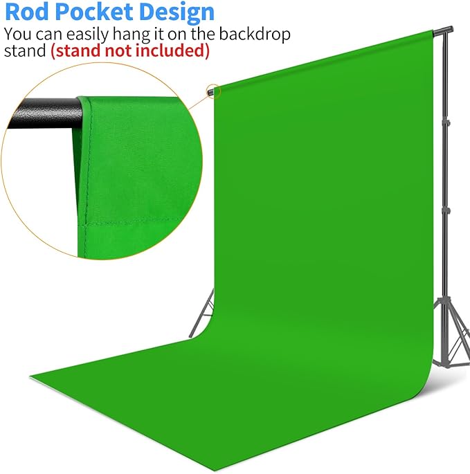 HEMMOTOP Green Screen Backdrop, 6x9 ft Greenscreen Background for Streaming, Seamless Polyester Green Photo Backdrop Fabric Sheet for Photography, Video Recording (Backdrop only)