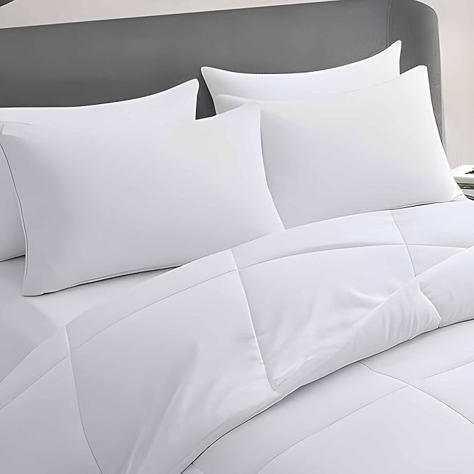 Medium Support Bed Pillows Queen Size Set of 4 Pack for Sleeping 20"x30", Hypoallergenic Skin Friendly Down Alternative Filling for Side Stomach Back Sleeper Machine Washable