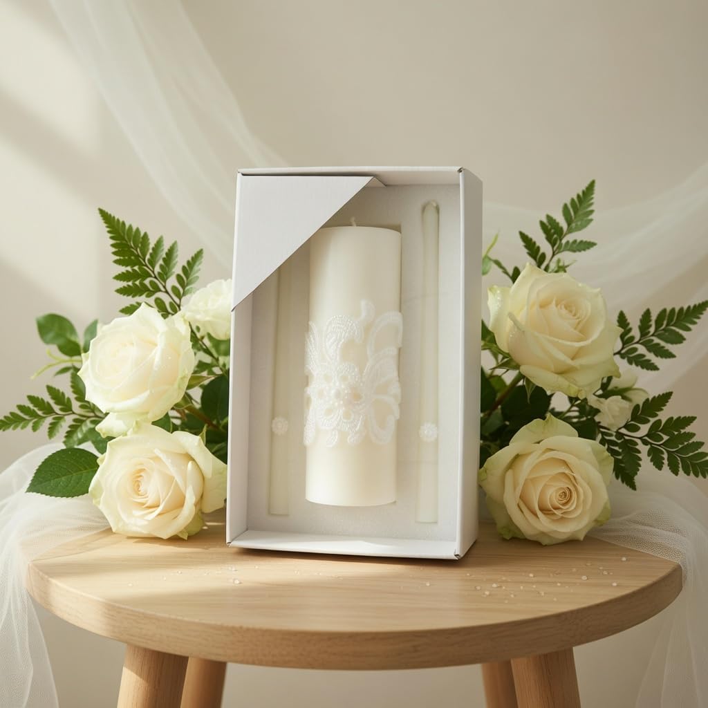 Hosley 11.5-Inch Wedding Unity Candle Set – Cream Pillar & 2 Taper Candles for Ceremony, Special Events, Emergency Kit, Reiki Spa Meditation