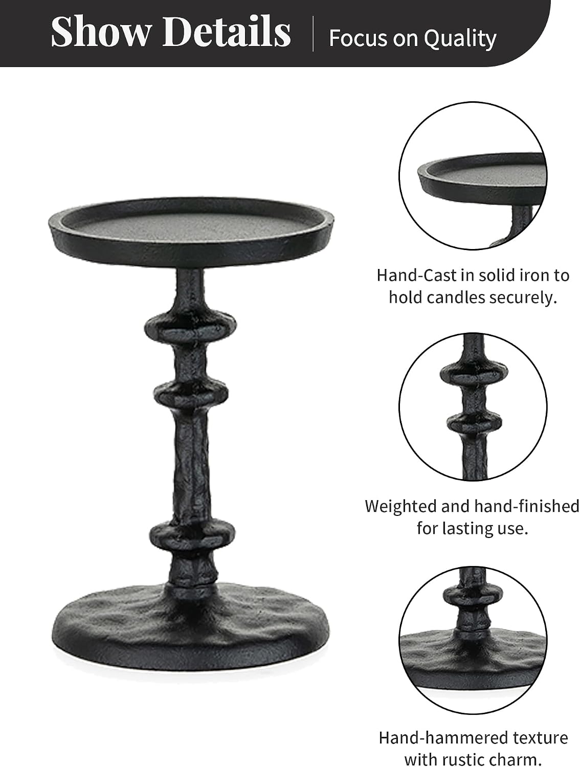 NUPTIO Black Candle Holders for Pillars: Cast Iron Candle Stand Set of 3