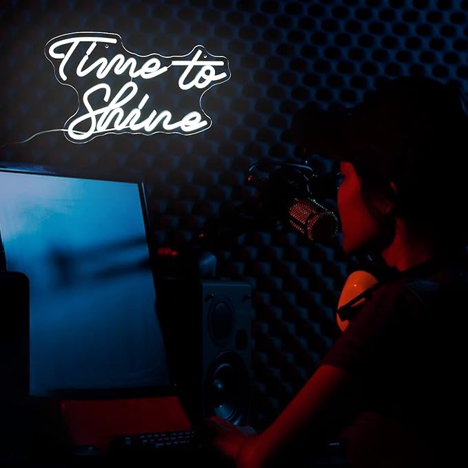 Time To Shine Neon Sign White Led Sign Time To Shine Neon Lights Decor for Lover Dimmable Letter Neon Wall Signs USB Powered with Switch Neon Signs for Wall Decor Party Wedding（16.5’’X10.2’’）