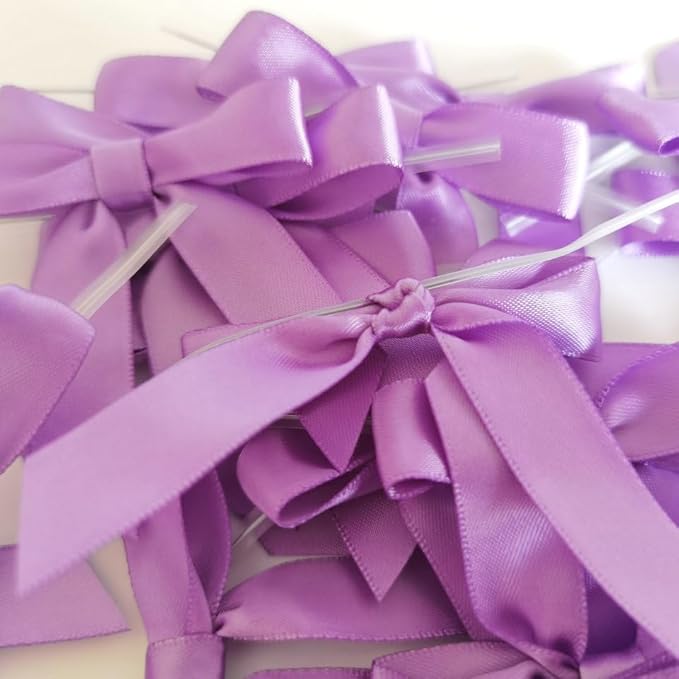 50pcs 2-1/2" Purple Satin Ribbon Bows with Twist Ties Mini Ribbon Bows for Candy Partiy Decoration Gift Packing&Wrapping Accessoried(Purple)