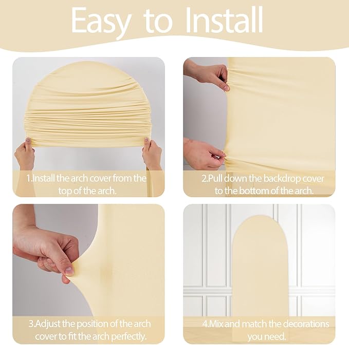 WEERRW Wedding Arch Cover Beige Spandex Fitted Set of 3 Balloon Arch Stand Covers Round Top Chiara Stretchy Backdrop for Birthday Party Baby Shower Banquet Decoration (6FT, 6.6FT, 7.2FT)