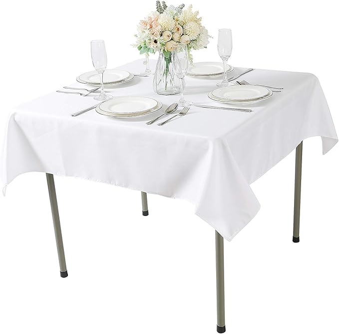 Cupuamon Square Tablecloth 52x52 inch Washable Polyester Fabric Table Cloth for Wedding Party Dining Banquet Decoration（52x52,White）