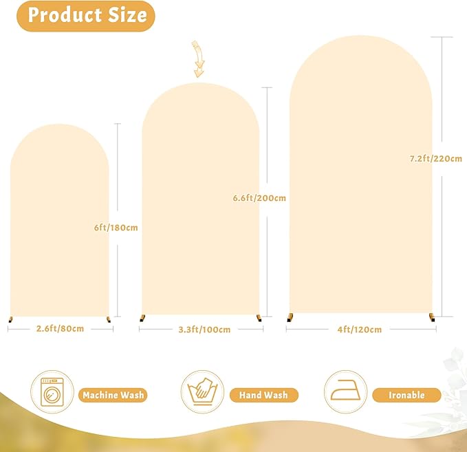 7.2FT Champagne Arch Backdrop Cover - Polyester Fitted Wedding Arch Stand Covers Round Top Chiara Arch Backdrop Cover for Birthday Party Banquet Photo Background Decoration
