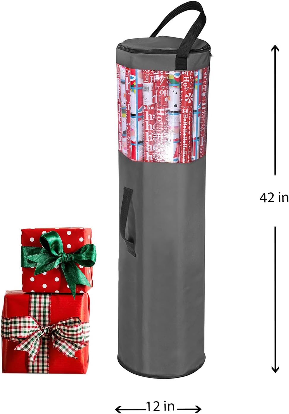 Wrapping Paper Storage Bag | Wrapping Paper Organizer Under Bed for Storing Multiple Rolls of Gift Wrap, 42” Length Container Constructed of Durable 600D Oxford Material (Gray)