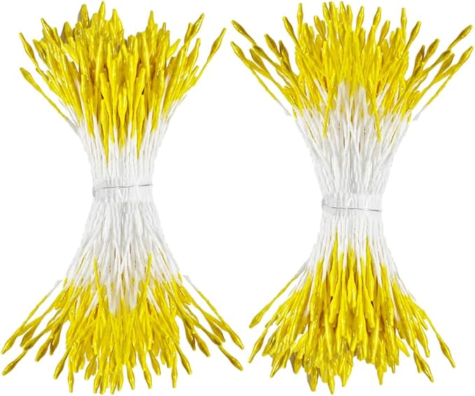HAHIYO 1000Pcs 1mm Yellow Pearl Double Head Flower Pistil for Flower Making Scrapbook Decoration Mini Handmade Artificial Pistil Pearlized Floral Stamen Pollen