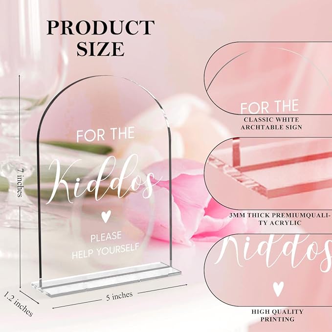 Wedding Sign，For The Kiddos Wedding Sign, Kids Wedding Activities Acrylic Plaque,Please Help Yourself Sign, Wedding Signs For Ceremony And Reception 5 x 7 Inch (White)