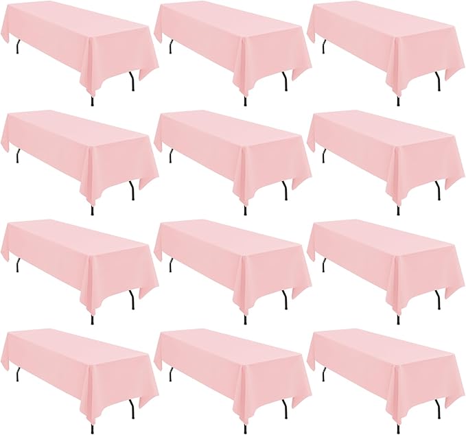 12 Pack Polyester Tablecloth 60 x 126 Inch Pink Tablecloth for 8 Ft Rectangle Tables,Stain and Wrinkle Resistant Washable Fabric Table Covers Polyester Table Clothes for Wedding Parties Banque