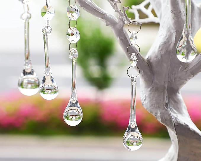 H&D 10pcs 5.3" Crystal Raindrop with Octagon Beads Chandelier Prisms Pendants Lamp Curtain DIY Suncatcher Parts (Clear)